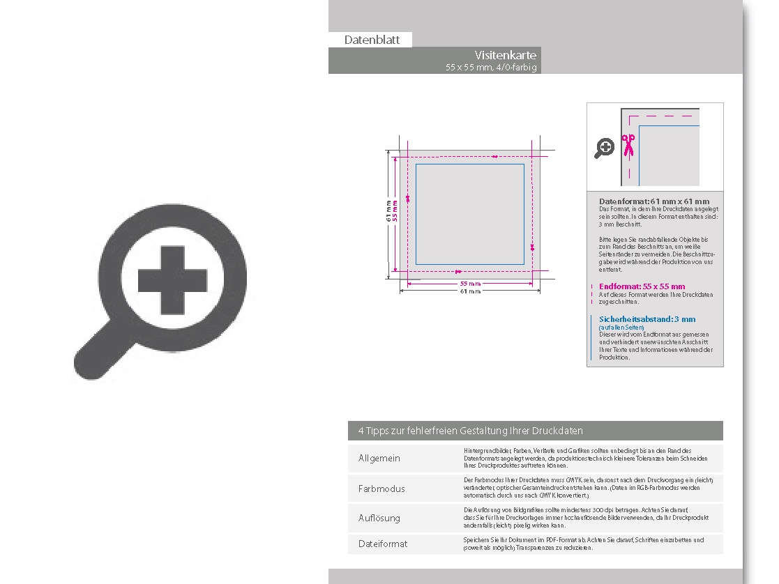 Product Bild visitenkarten_quadratisch_5_0_farbig_55_x_55_mm_mit_einseitigem_vollfl__chigem_uv-lack___einseitig_bedruckt_(cmyk_4-farbig_+_1_hks-sonderfarbe)